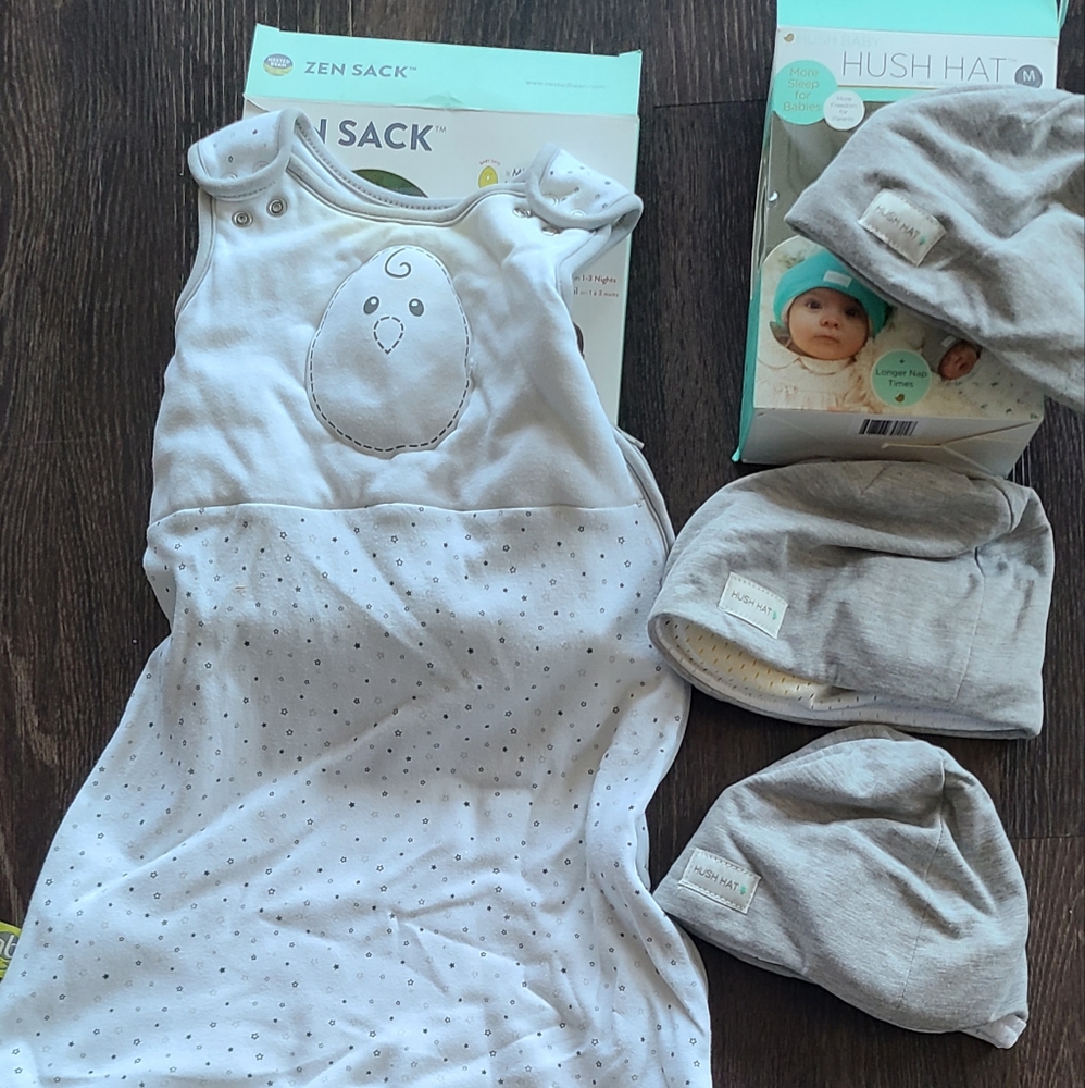 3 Hush Baby hats and Zen sack size small for baby- great deal on bundle!!